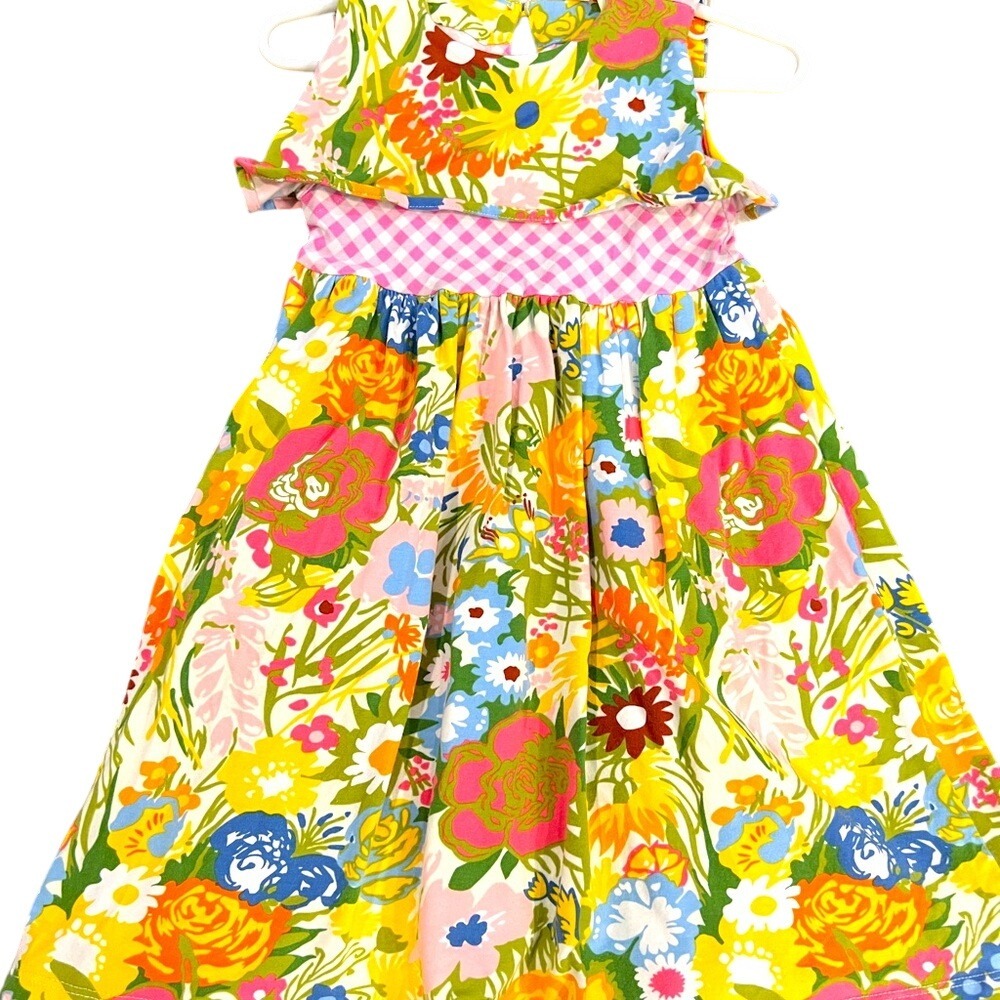 Wildflowers Floral Dress 2T‎ Gingham Waist Ruffle Neck Sleeveless Party Summer
